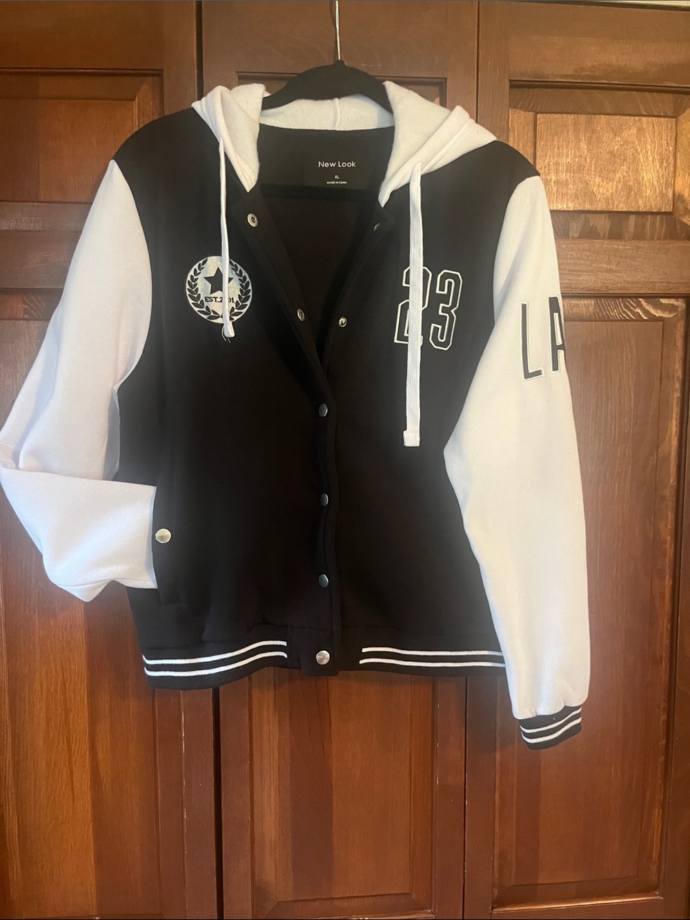 New Look Black and White Varsity Hoodie Jacket with 23 and LA patch